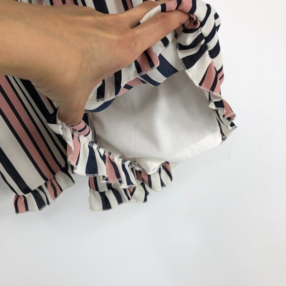 Charlotte Russe Blush Toned Pin Striped Off The Shoulder Short Romper size M - Picture 10 of 16